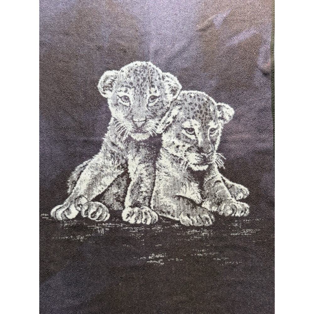 Vintage SAN MARCOS Blanket 60” X 83” Leopard Cubs Reversible Heavyweight Brown